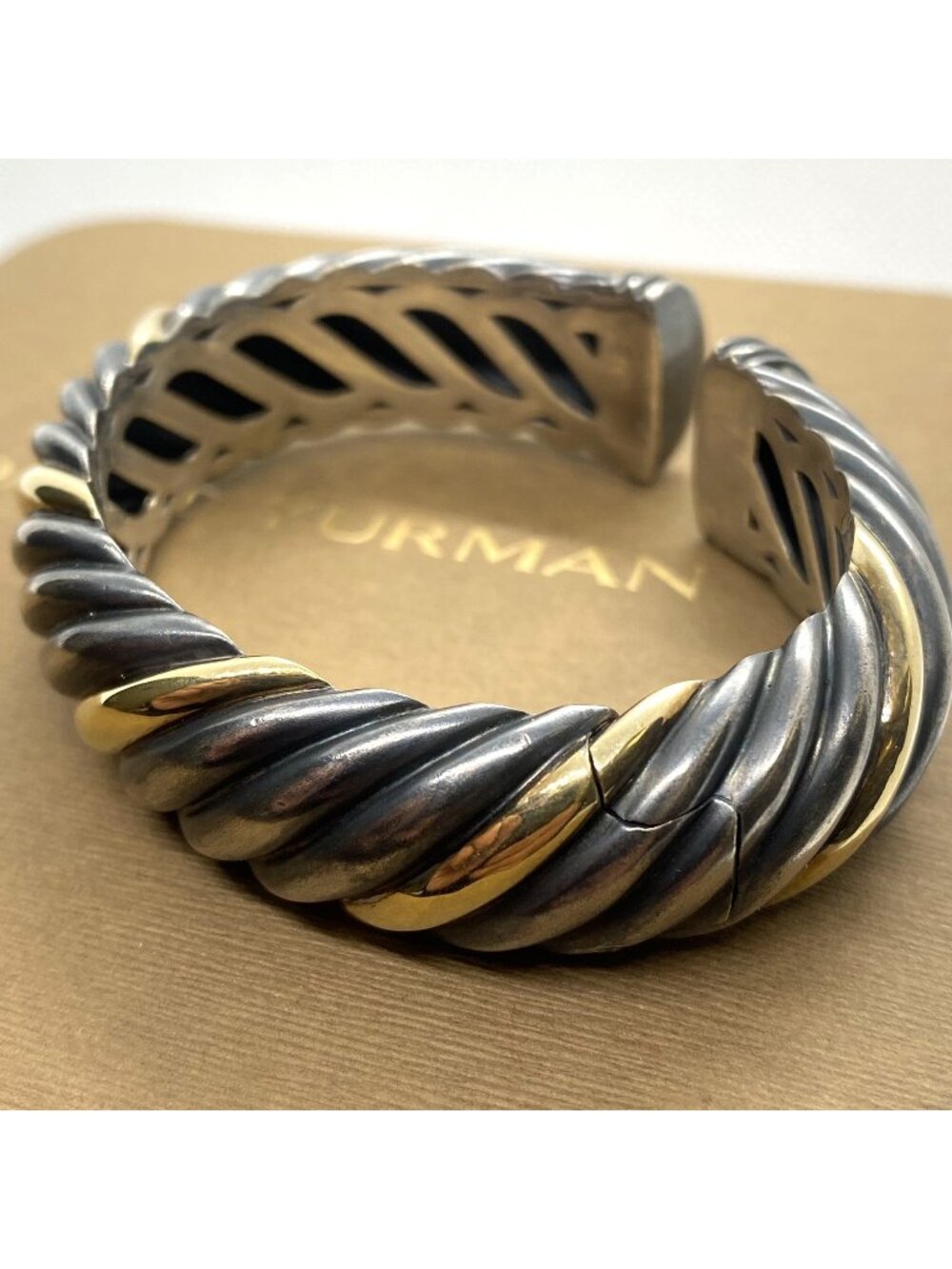 David Yurman Blackened Sterling Silver 18K 16mm Cuff Bracelet